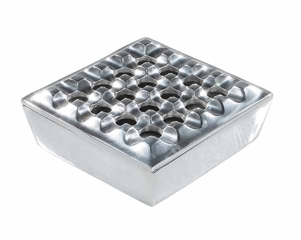 Ashtray - Square Grid Polished Aluminium - 9466
