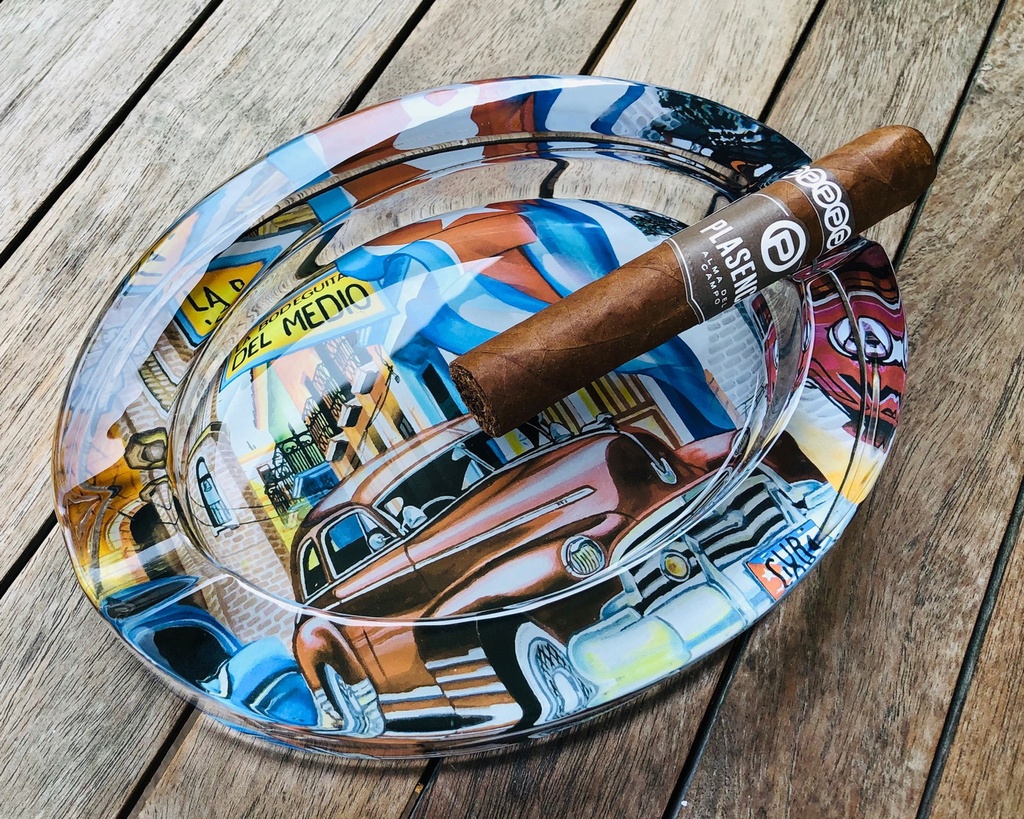 Ashtray - Glass Oval Cuban Car 2 Cigars - 523581
