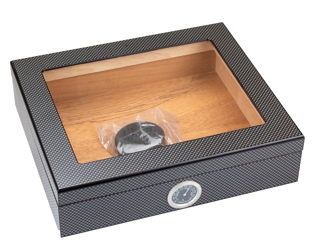 Humidor - Carbon Matt Glass Top 12 Cigars - 13002
