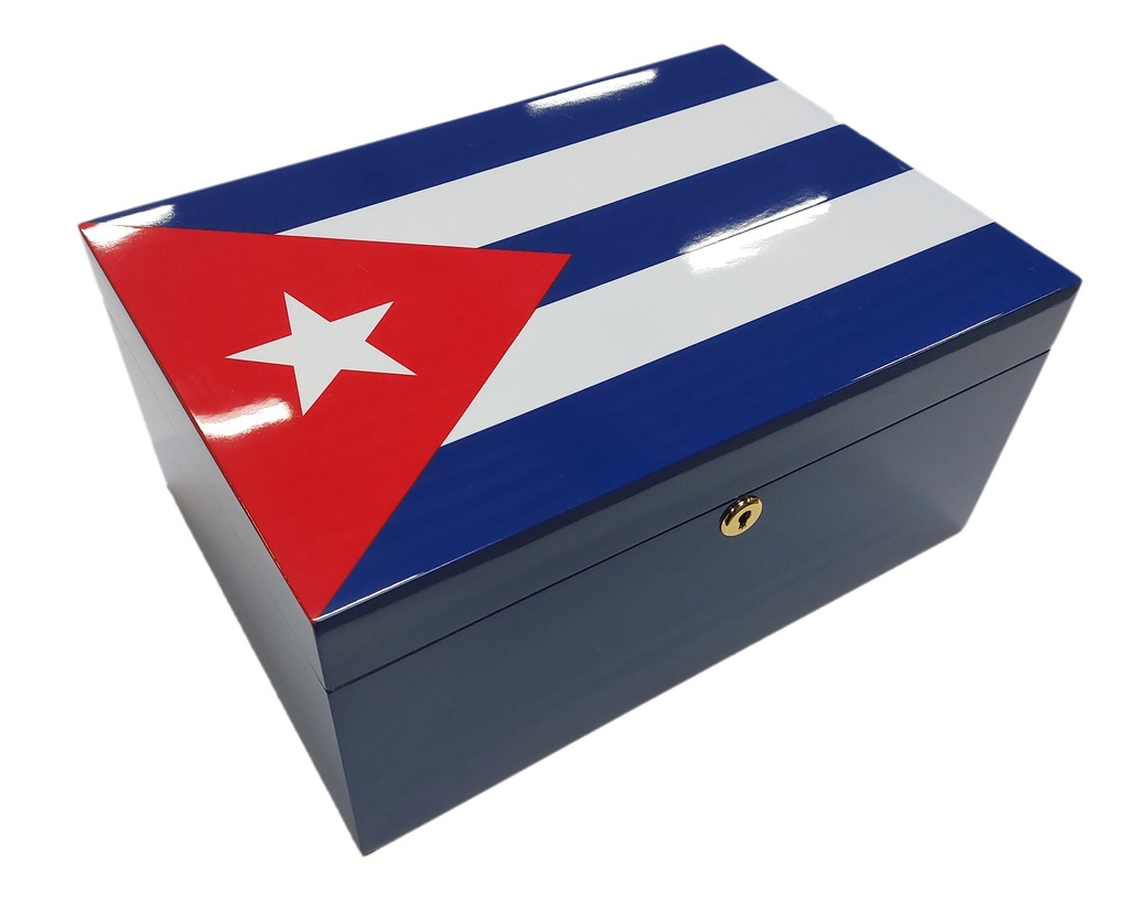 Humidor - Cuban Flag Polished Blue 100 Cigars - HAB9