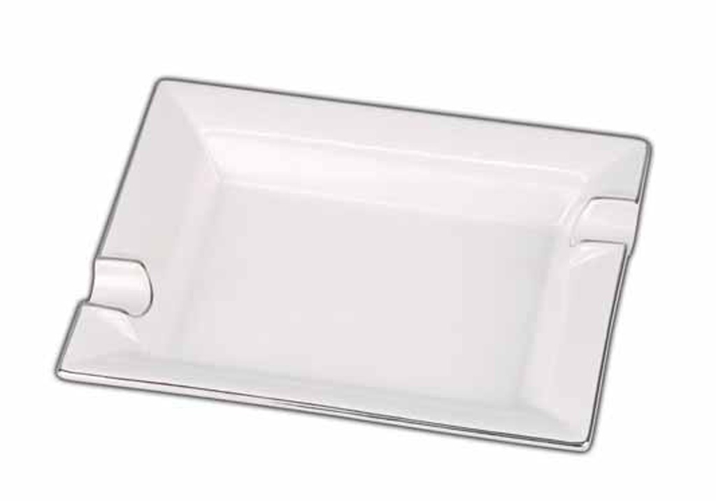 Ashtray - Porcelain Rectangular White/Chrome 2 Cigars - 513281