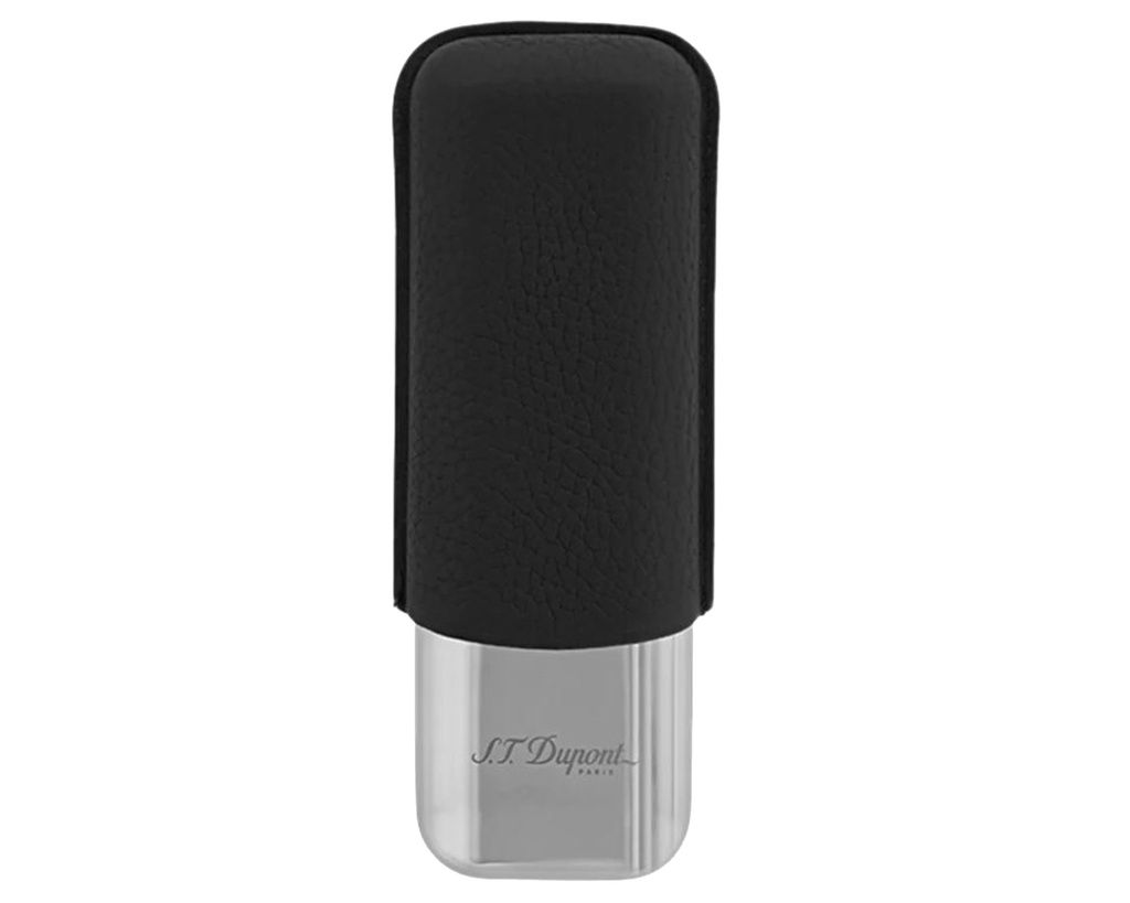 Cigar Case - S.T. Dupont Black Leather/Chrome 2 Cigars - 183260